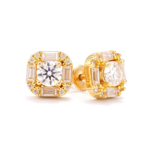 10MM Baguette Halo Moissanite Earrings 14K Gold