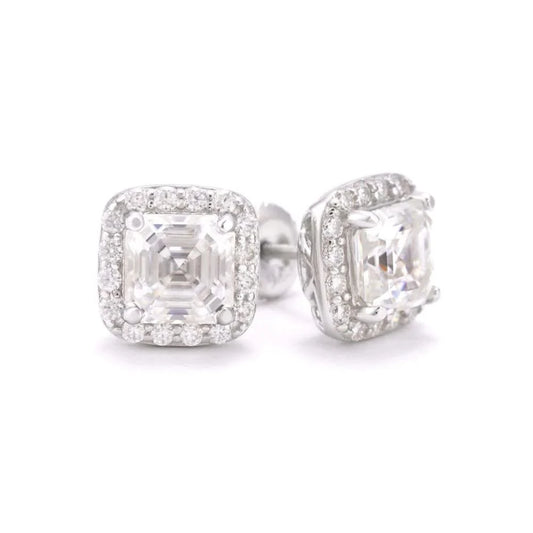 10MM Halo Baguette Moissanite Earrings 14K Gold