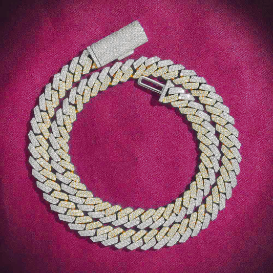 10MM Split Two Tone Moissanite Cuban Link Chain 14K Gold