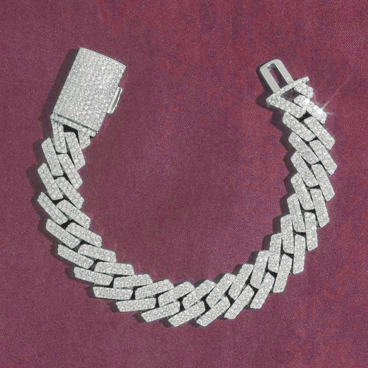 15MM 2-Row Moissanite Cuban Link Bracelet 14K Gold