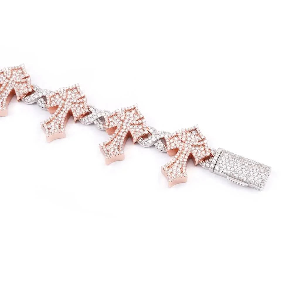 16MM Iced Out Cross Bracelet 14K Two Tone