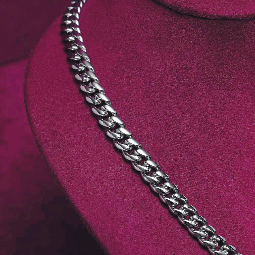 8MM Cuban Link Chain 14K White Gold