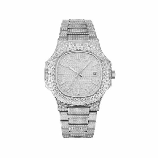 Circle Face Moissanite Watch 14K White Gold