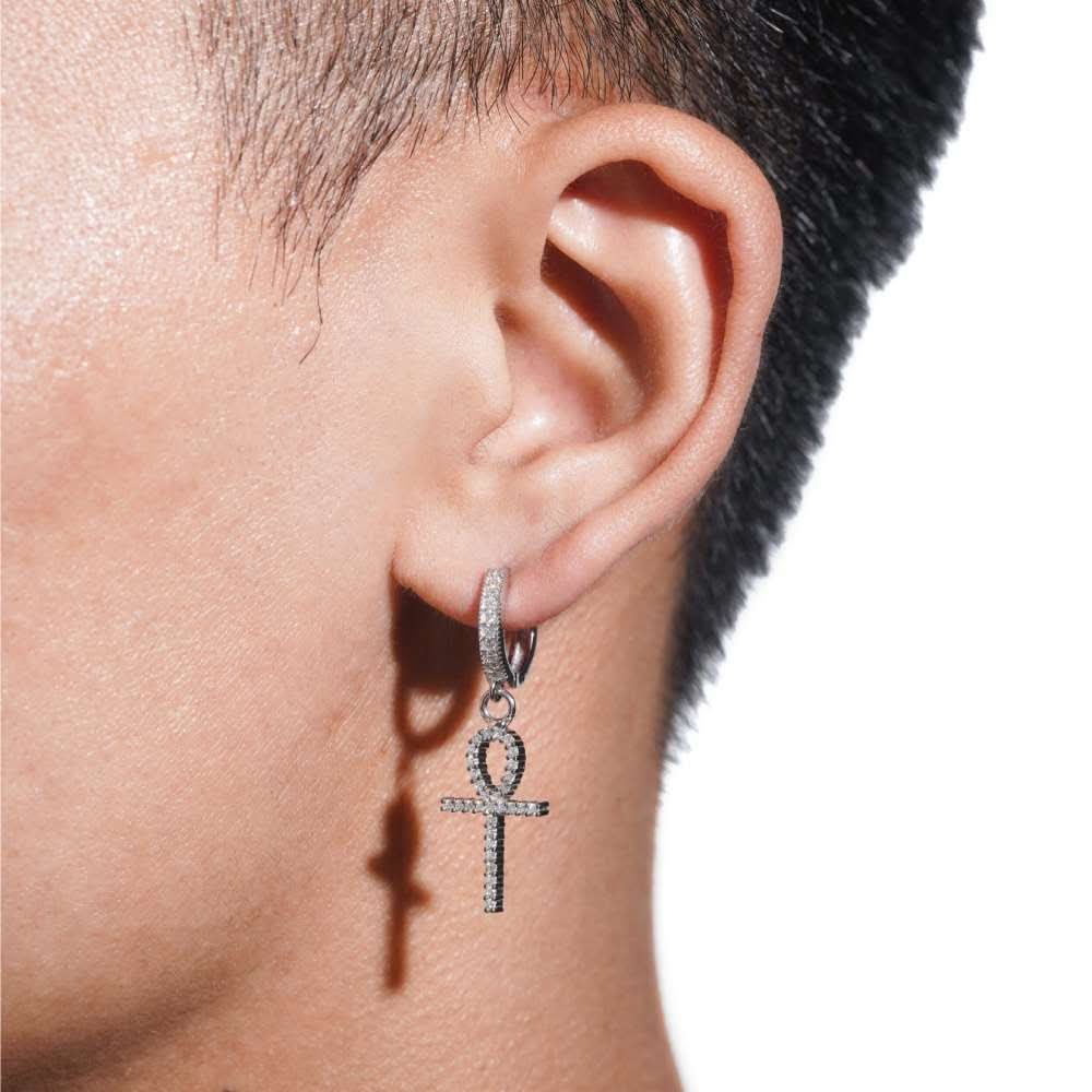 Drop Ankh Moissanite Earrings 14K Gold