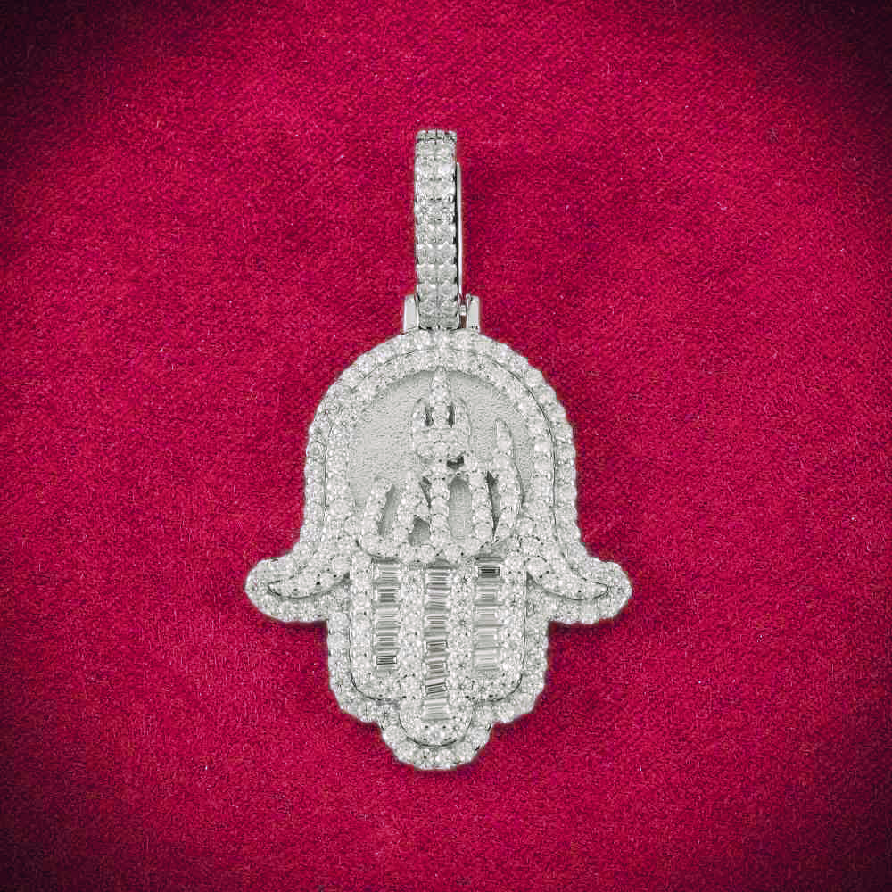 Moissanite Allah Hamsa Hand Pendant 14K Gold