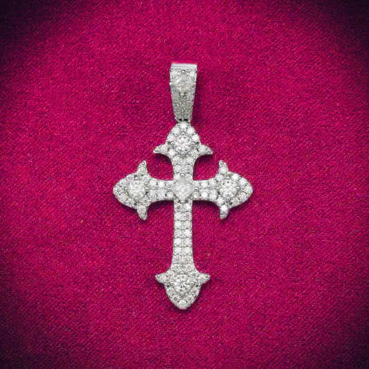 Moissanite Fleur Cross Pendant 14K Gold