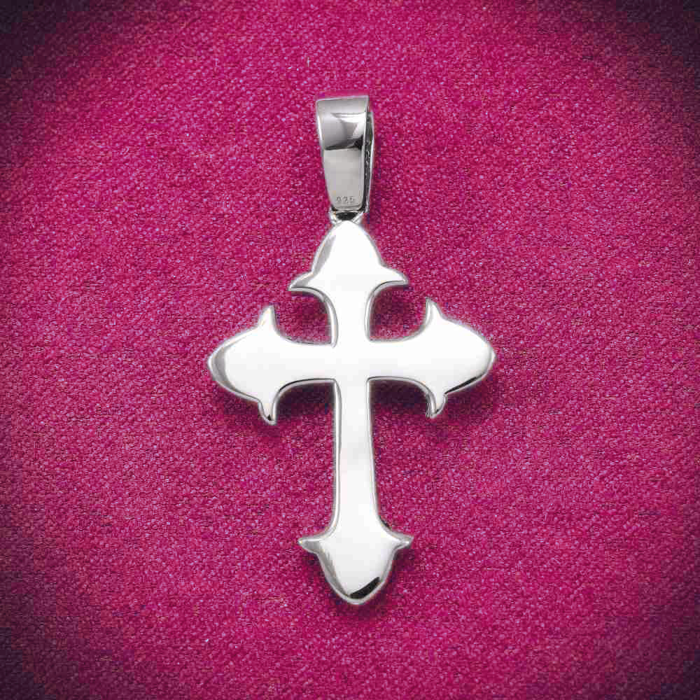 Moissanite Fleur Cross Pendant 14K Gold