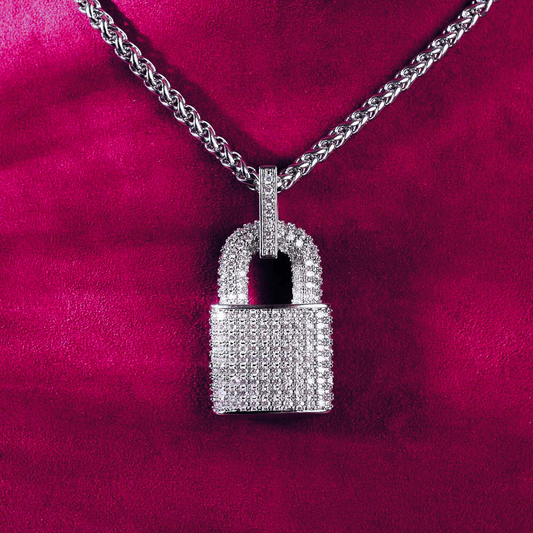 Moissanite Padlock Pendant 14K Gold