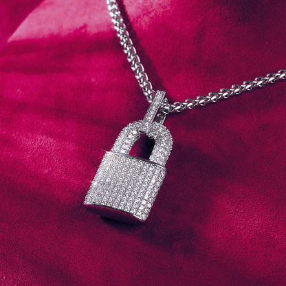 Moissanite Padlock Pendant 14K Gold