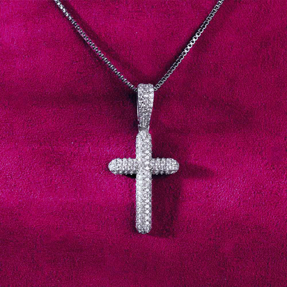 Moissanite 2-Row Cross Pendant 14K Gold