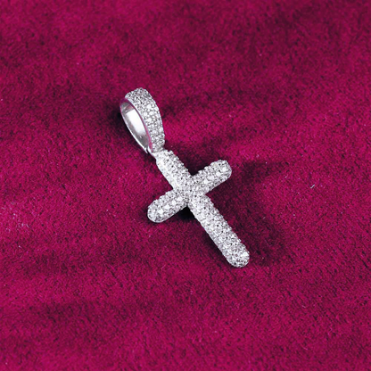 Moissanite 2-Row Cross Pendant 14K Gold