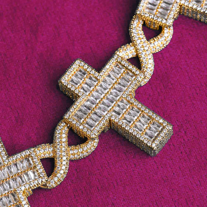 30MM Moissanite Cross Infinity Link Chain 14K Gold