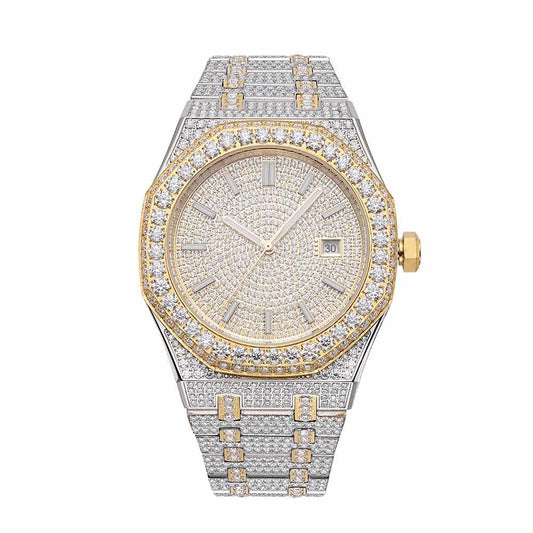 Bust Down Moissanite Watch 44MM 14K Yellow Gold Iced Out