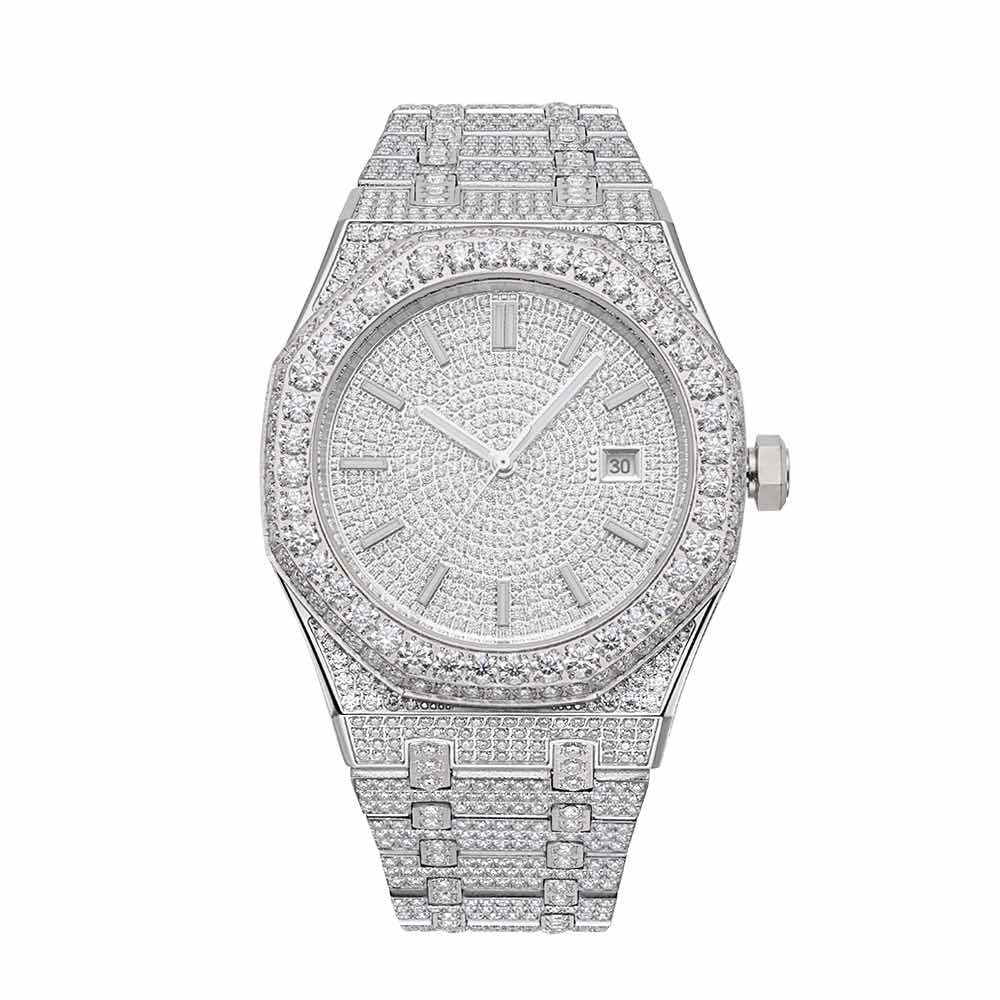 Bust Down Moissanite Watch 44MM 14K White Gold