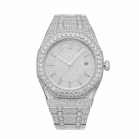 Bust Down Moissanite Watch 44MM 14K White Gold