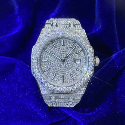 Bust Down Moissanite Watch 44MM 14K White Gold