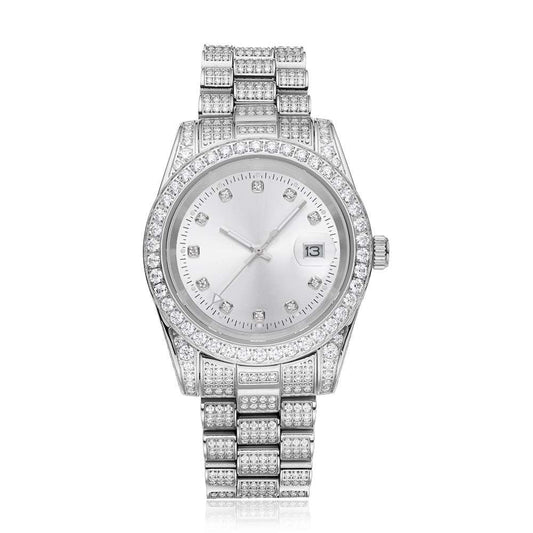 Moissanite Presidential Watch White Face 41MM 13.3CT Iced Out 14K White Gold