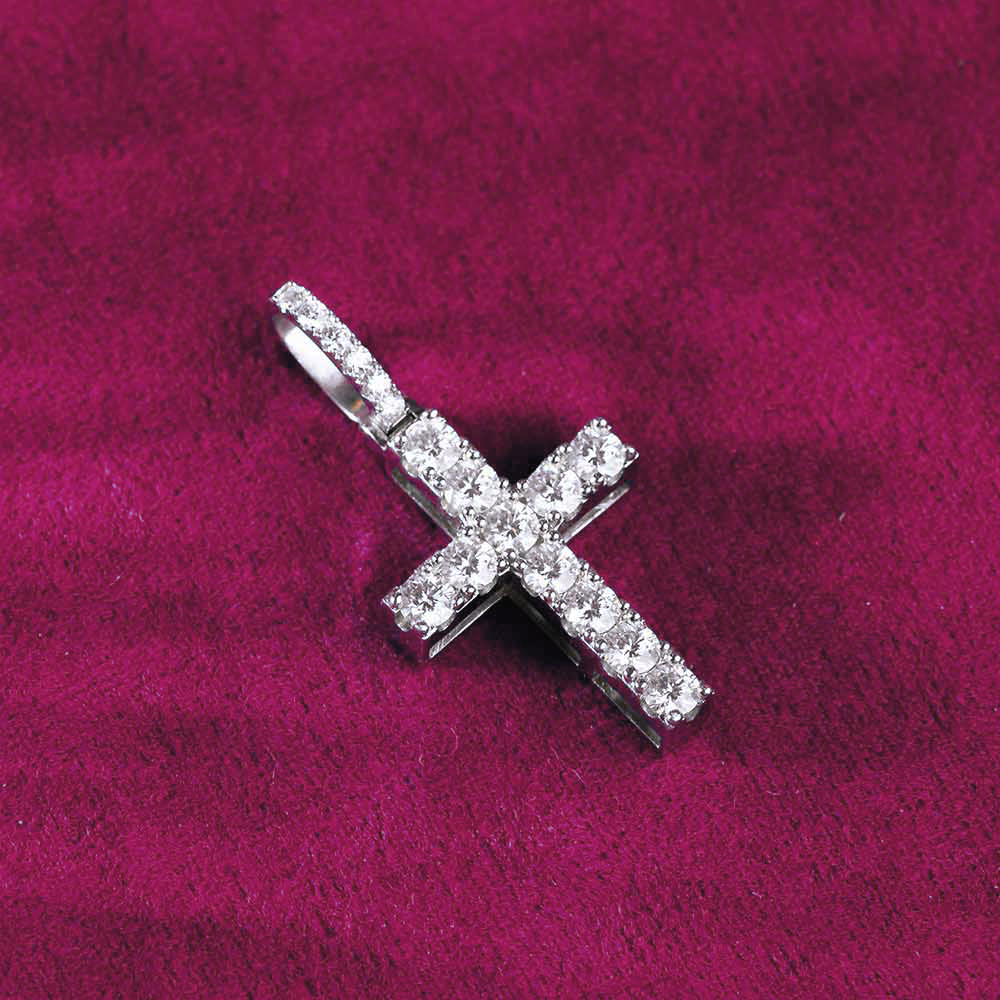 Moissanite Micro Cross Pendant 14K Gold