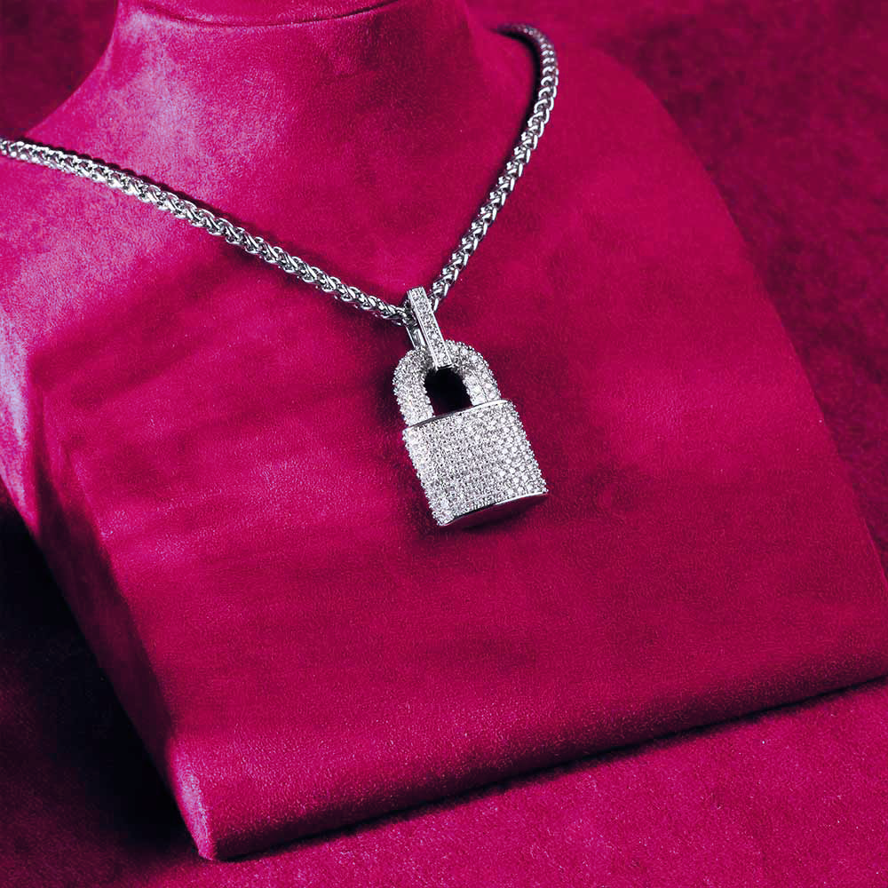 Moissanite Padlock Pendant 14K Gold