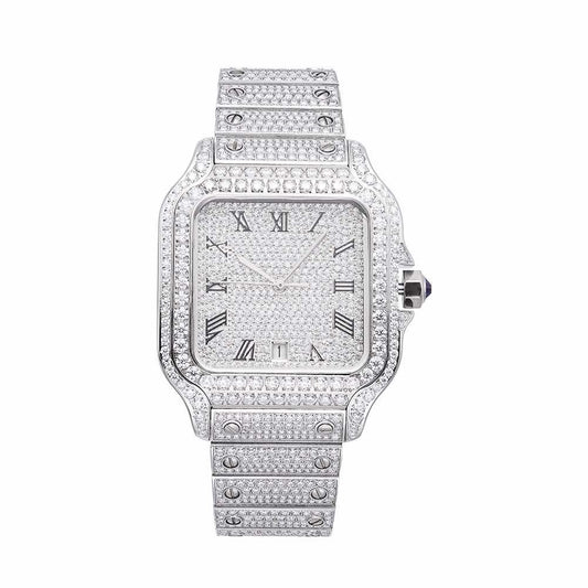 Men's VVS Moissanite Watch 42MM 16CT Bust Down 14K White Gold